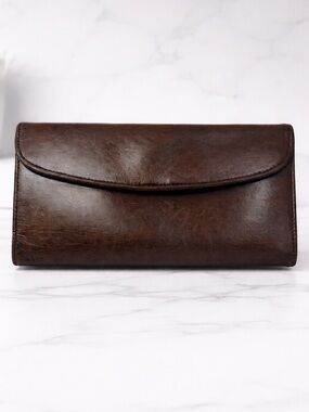 Coach Vintage Water Buffalo Dark Brown Leather Tri-Fold Wallet
#4730